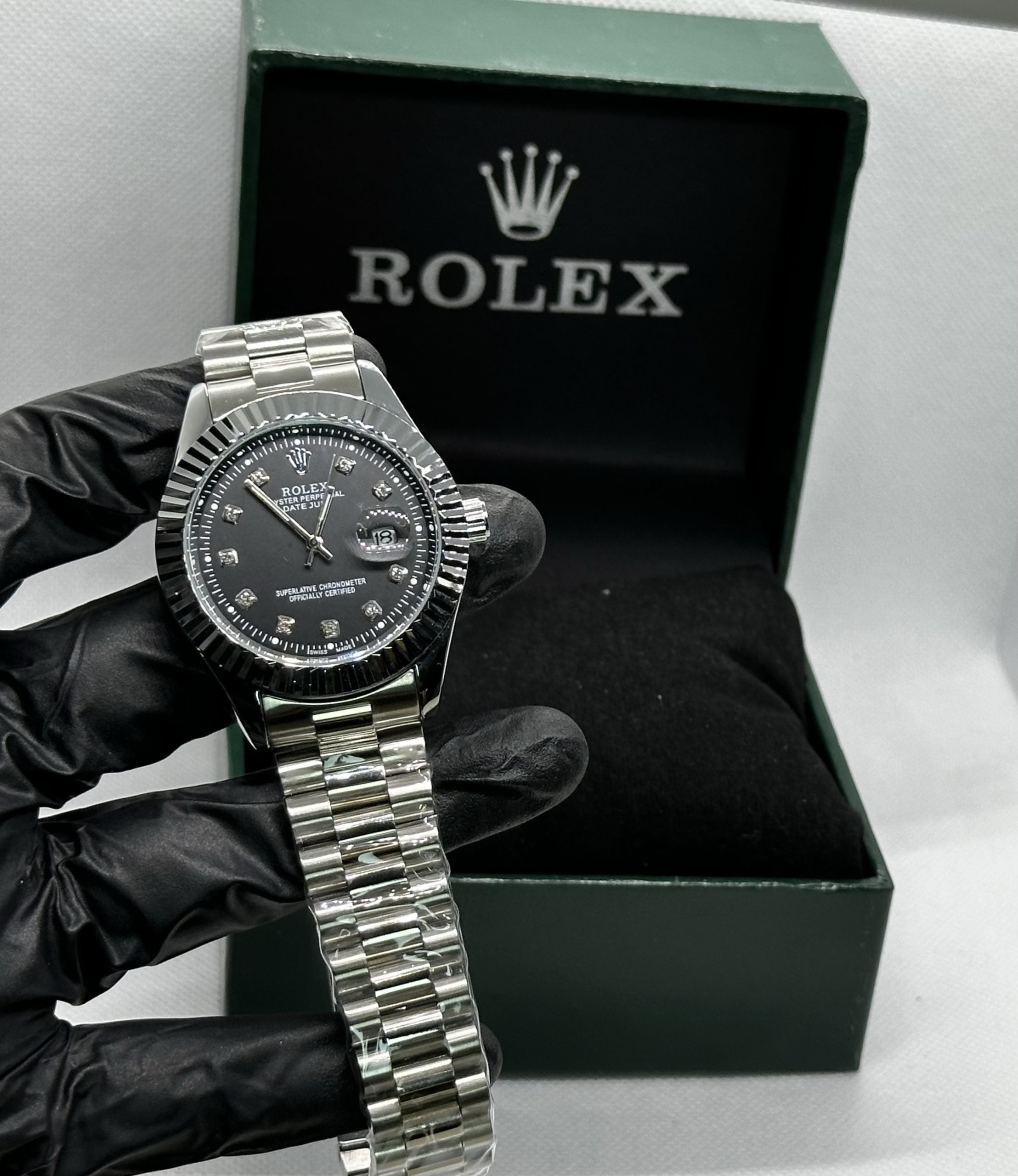 Rollie Oyster Perpetual Stainless Steel Black Dial Silver